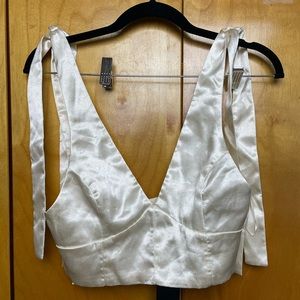 Nasty gal ivory satin tie crop top